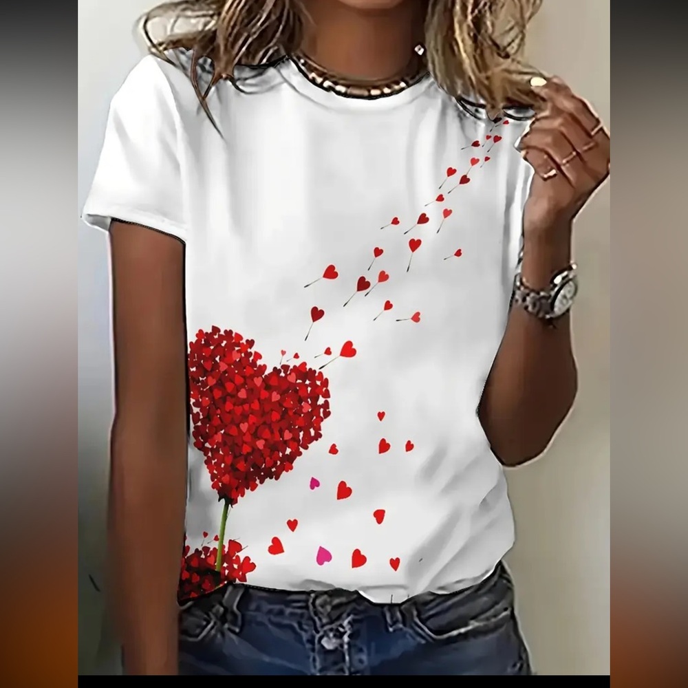 White T-Shirt with Red Heart Design